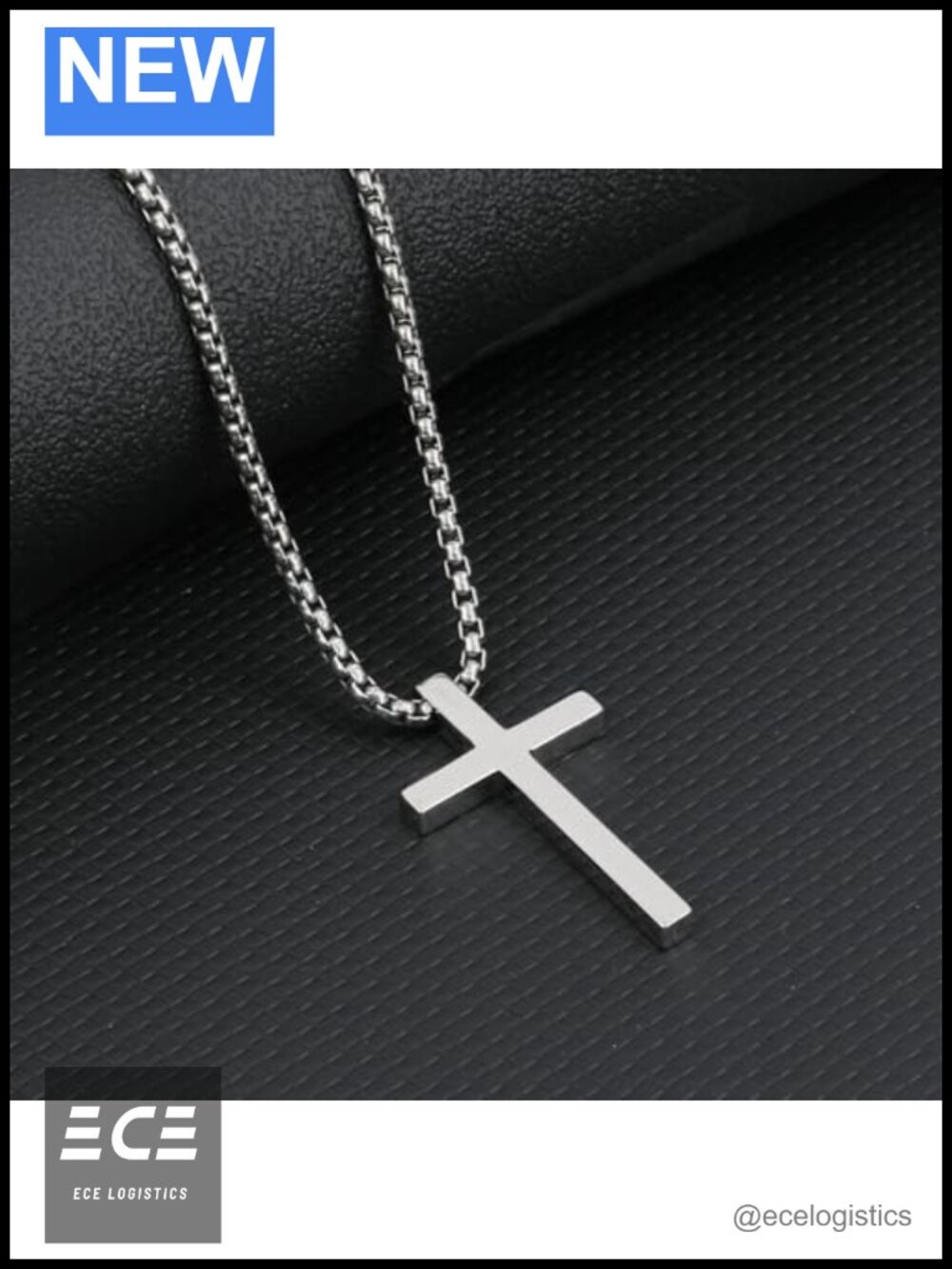 Pure Titanium Cross Necklace Square Rolo Box Chain 3mm - Picture 6 of 6